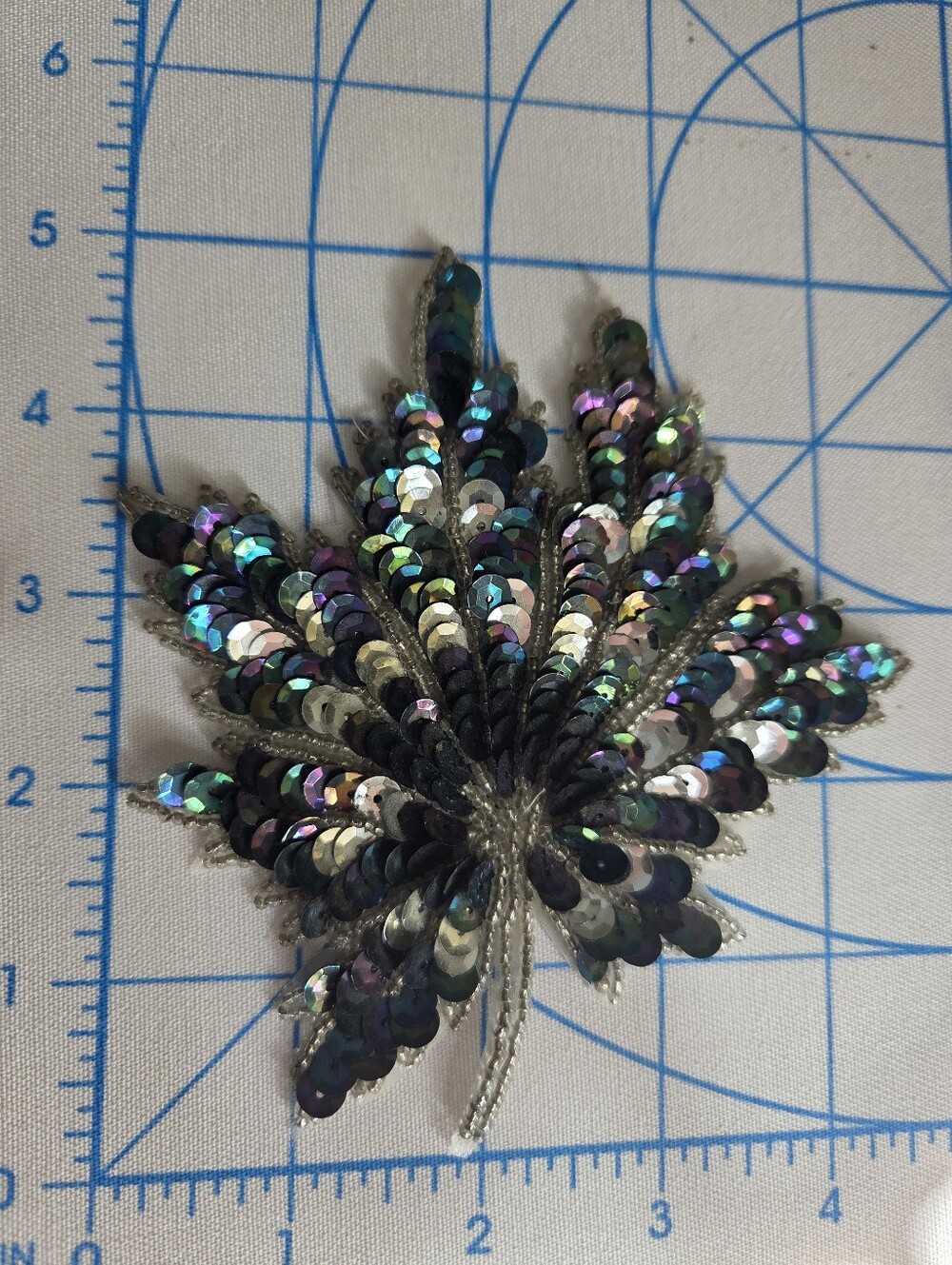 Sequin Leaf Applique in Iridescent Black-Green